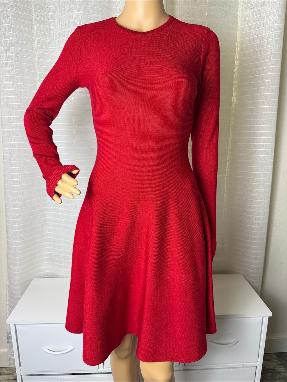 🌟Gianni Bini 🌟 Red Long-Sleeve Fit & Flare Knit Dress, XS